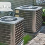 Two outdoor air conditioning units on a concrete patio with plants, representing Jerry Brittingham A/C & Heat HVAC services.